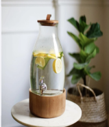 Beverage Cold Drink Dispenser with Wood Base & Lid - Glass Jug