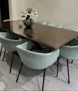 من الغانم طاولة طعام كبيره 8 كراسي للبيع مستعجل مستعملة 3 سنوات مع طاولة ضيافة كبيره تم البيع